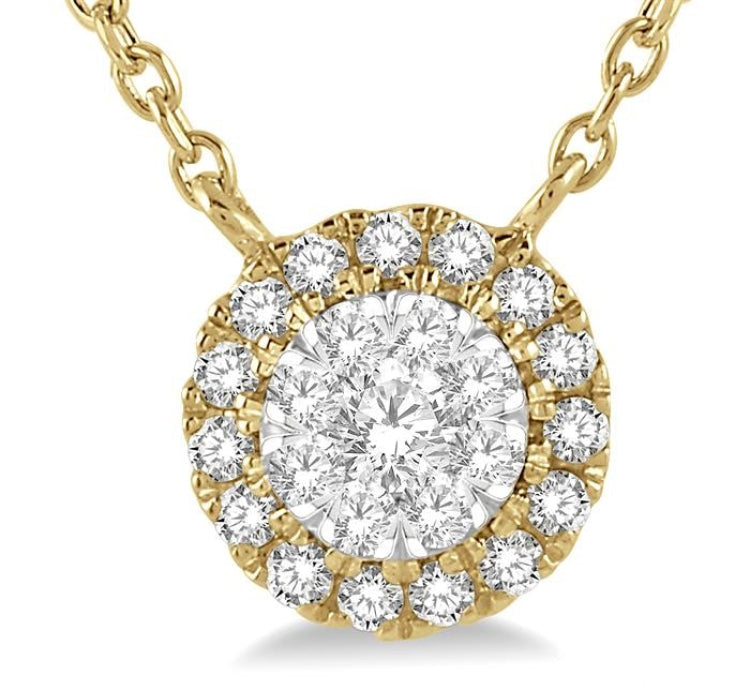 1/6 Ctw Circular Round Cut Diamond Lovebright Pendant With Chain in 14K Yellow and White Gold