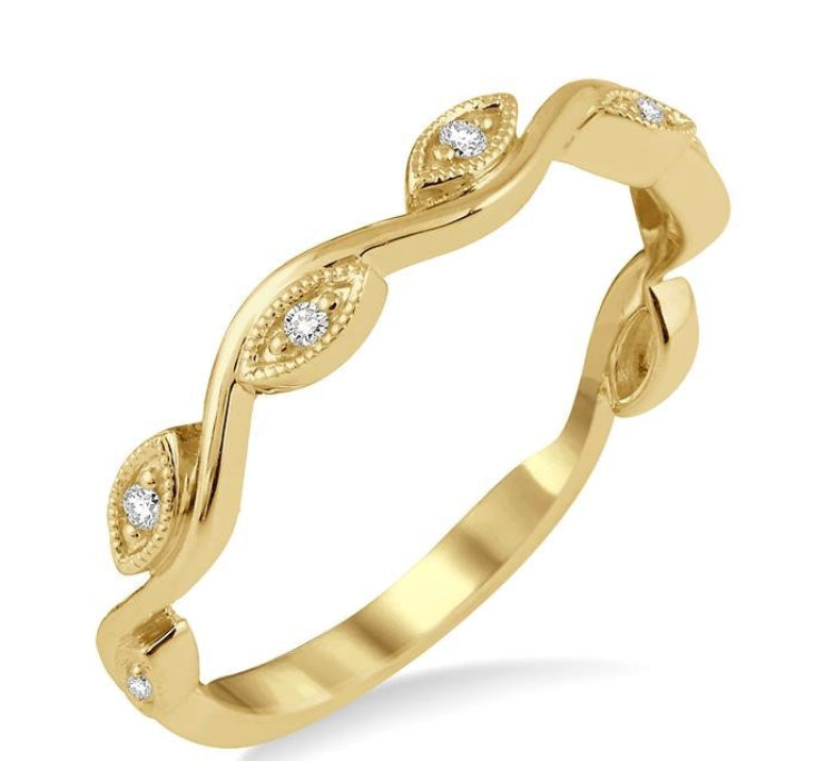 1/20 Ctw Marquise Shape Round Cut Diamond Stackable Band in 14K Yellow Gold
