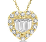 Load image into Gallery viewer, 1/5 Ctw Heart Shape Baguette Center &amp; Round Cut Diamond Pendant With Chain in 14K Yellow Gold
