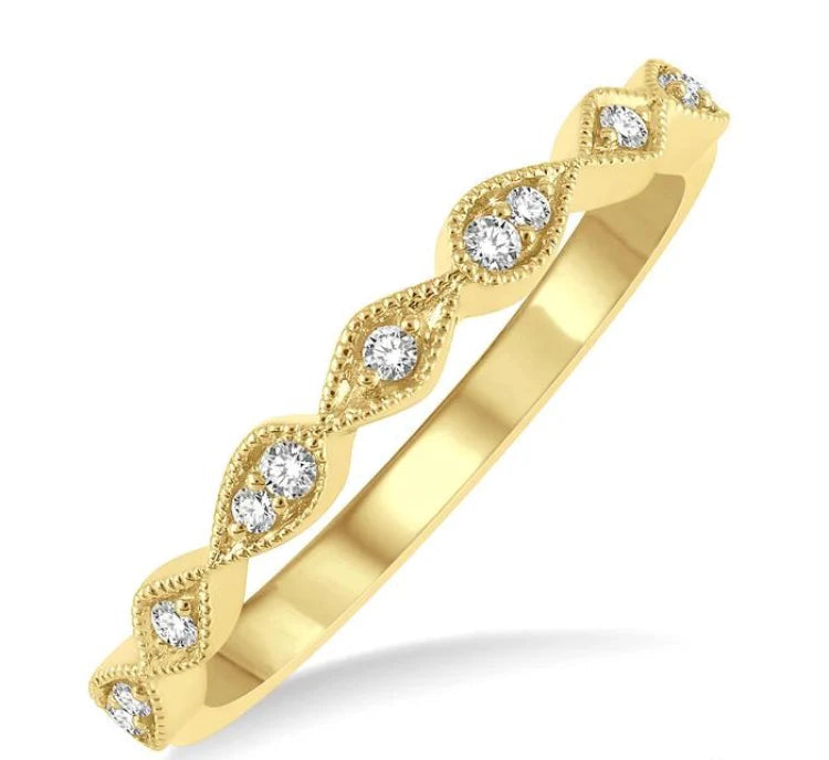 1/10 Ctw Pear and Rhombus Shape Lattice Round Cut Diamond Wedding Band in 14K Yellow Gold