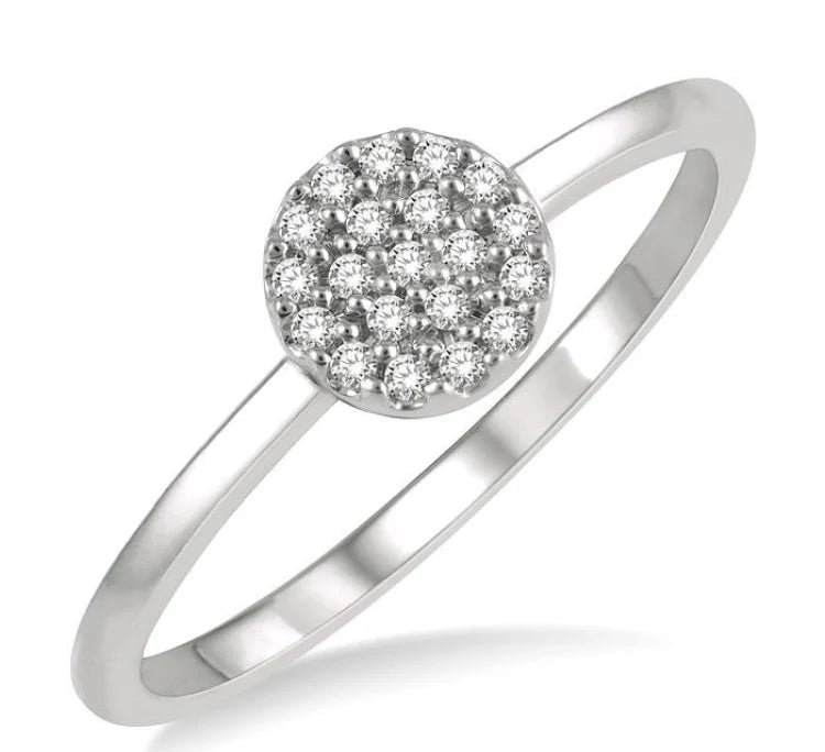 1/10 Ctw Disc Shape Center Round Cut Diamond Petite Fashion Ring in 10K White Gold
