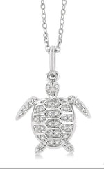 Load image into Gallery viewer, 1/10 Ctw Petite Sea Life Turtle Round Cut Diamond Fashion Pendant With Chain in 10K White Gold
