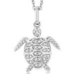 Load image into Gallery viewer, 1/10 Ctw Petite Sea Life Turtle Round Cut Diamond Fashion Pendant With Chain in 10K White Gold