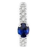 Load image into Gallery viewer, 4X3 MM Oval Cut Sapphire and 1/10 Ctw Petite Round Cut Diamond Fashion Huggies in 10K White Gold