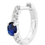Load image into Gallery viewer, 4X3 MM Oval Cut Sapphire and 1/10 Ctw Petite Round Cut Diamond Fashion Huggies in 10K White Gold