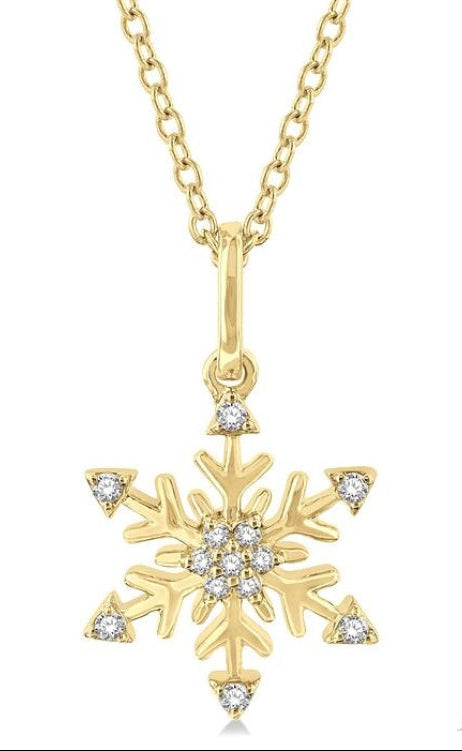 1/10 Ctw Petite Snowflake Round Cut Diamond Fashion Pendant With Chain in 10K Yellow Gold