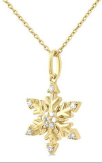 Load image into Gallery viewer, 1/10 Ctw Petite Snowflake Round Cut Diamond Fashion Pendant With Chain in 10K Yellow Gold