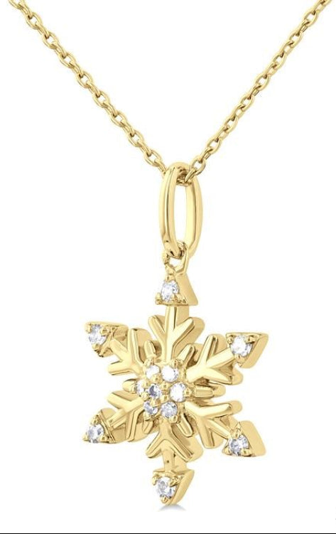 1/10 Ctw Petite Snowflake Round Cut Diamond Fashion Pendant With Chain in 10K Yellow Gold