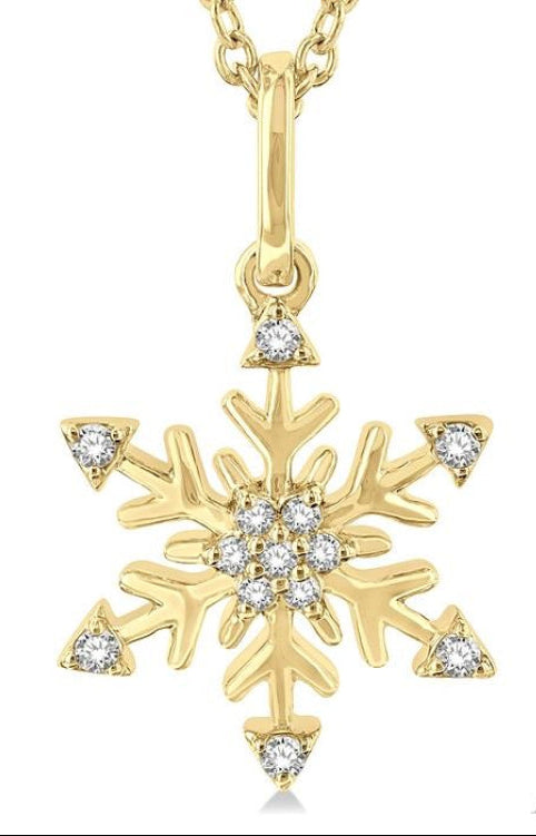 1/10 Ctw Petite Snowflake Round Cut Diamond Fashion Pendant With Chain in 10K Yellow Gold
