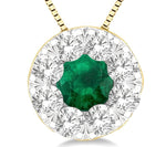 Load image into Gallery viewer, 3.8 MM Emerald and 1/3 Ctw Round Cut Lovebright Diamond Precious Pendant With Chain in 14K Yellow and White Gold