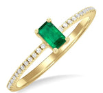 Load image into Gallery viewer, 5x3 MM Emerald Shape Emerald and 1/10 Ctw Petite Round Cut Diamond Precious Fashion Ring in 10K Yellow Gold