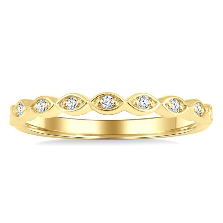 1/10 Ctw Marquise Mount Link Round Cut Diamond Wedding Band in 14K Yellow Gold