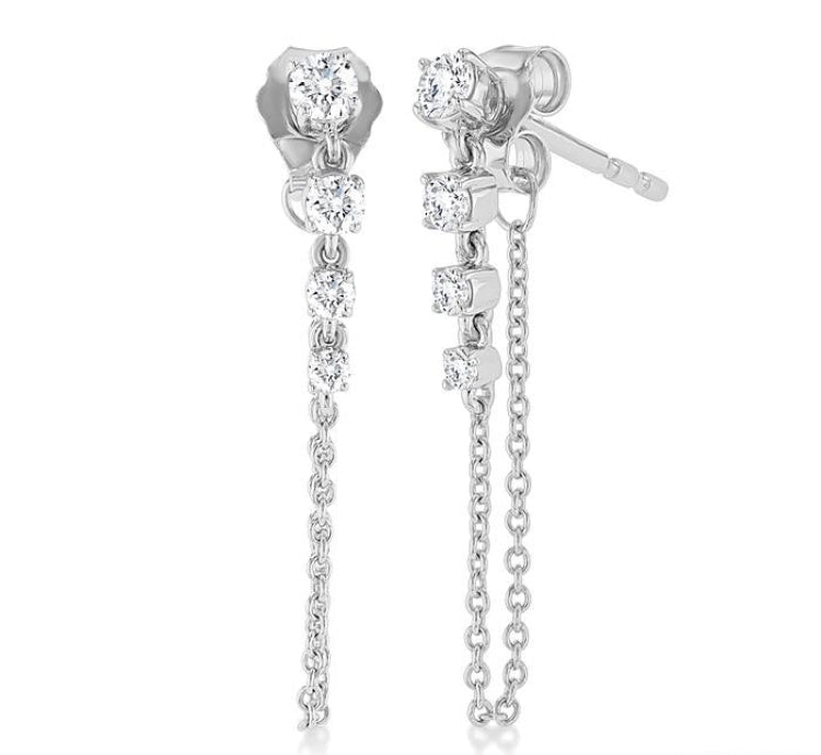 1/3 Ctw Journey Round Cut Diamond Fashion Long Chain Earring in 14K White Gold