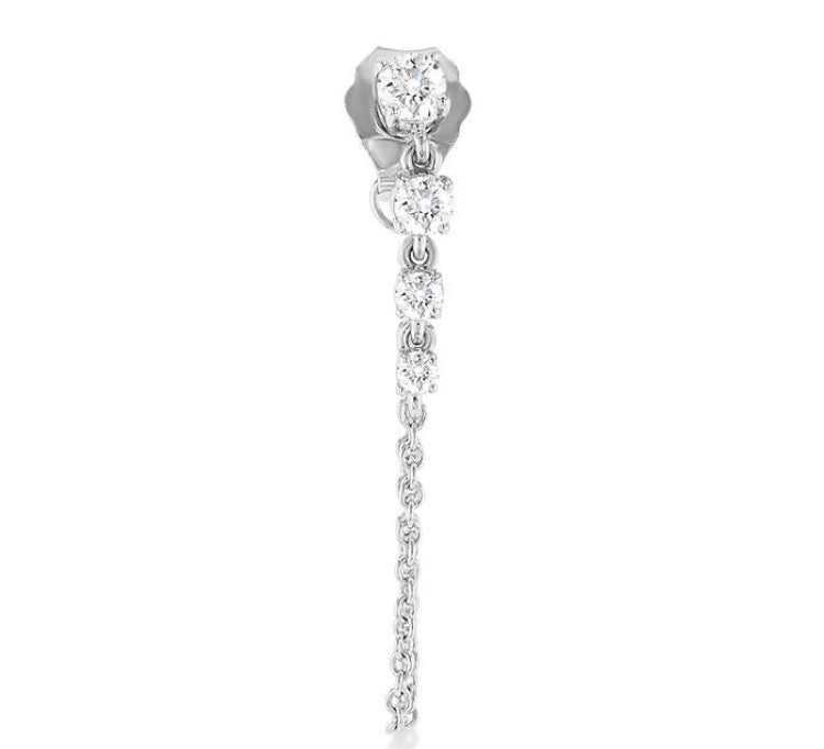 1/3 Ctw Journey Round Cut Diamond Fashion Long Chain Earring in 14K White Gold