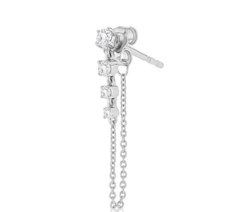 1/3 Ctw Journey Round Cut Diamond Fashion Long Chain Earring in 14K White Gold