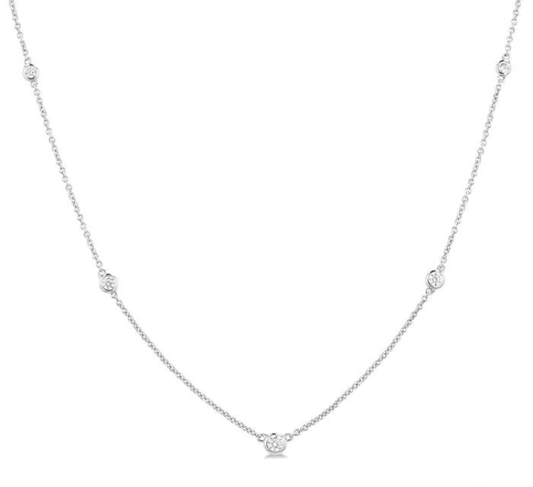 1/4 Ctw Bezel Set Round Cut Diamond Station Necklace in 14K White Gold