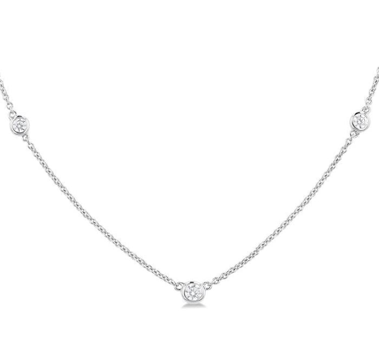 1/4 Ctw Bezel Set Round Cut Diamond Station Necklace in 14K White Gold