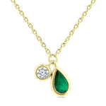 Load image into Gallery viewer, 5x3 MM Pear Cut Emerald and 1/50 Ctw Bezel Set Round Cut Diamond Precious Pendant With Chain in 10K Yellow Gold