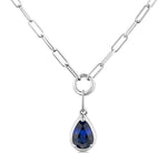 Load image into Gallery viewer, 6x4 MM Pear Cut Sapphire Solitaire Precious Paperclip Pendant With Chain in 10K White Gold