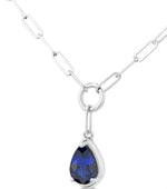 Load image into Gallery viewer, 6x4 MM Pear Cut Sapphire Solitaire Precious Paperclip Pendant With Chain in 10K White Gold