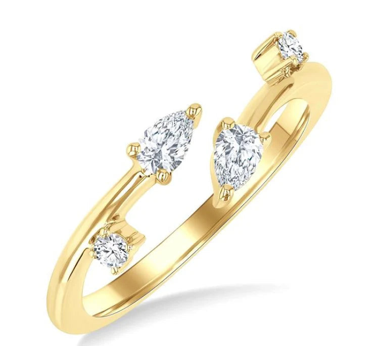 1/4 Ctw Open Bypass Pear and Round Cut Diamond Fashion Ring in 14K Yellow Gold