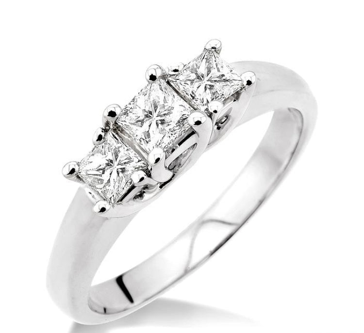 3/4 Ctw Three Stone Princess Cut Diamond Ring in 14K White Gold
