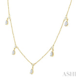 5/8 Ctw Dangle Pear and Round Cut Diamond Station Necklace in 14K Yellow Gold