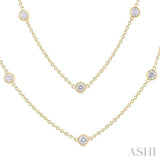2 Ctw Bezel Set Round Cut Diamond Station Long Necklace in 14K Yellow Gold