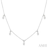 5/8 Ctw Dangle Oval and Round Cut Diamond Station Necklace in 14K White Gold