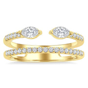 1/2 Ctw Split Twin Row 2-Stone Marquise and Round Cut Diamond Fashion Ring in 14K Yellow Gold