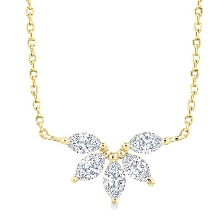 1/3 Ctw Semi-Circle Chevron Marquise Cut Diamond Fashion Necklace in 14K Yellow Gold