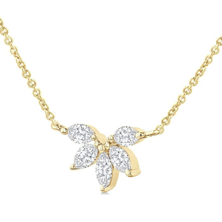 1/3 Ctw Semi-Circle Chevron Marquise Cut Diamond Fashion Necklace in 14K Yellow Gold