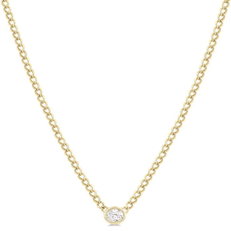 1/5 Ctw Bezel Set Oval Cut Diamond Curb Link Fashion Necklace in 14K Yellow Gold