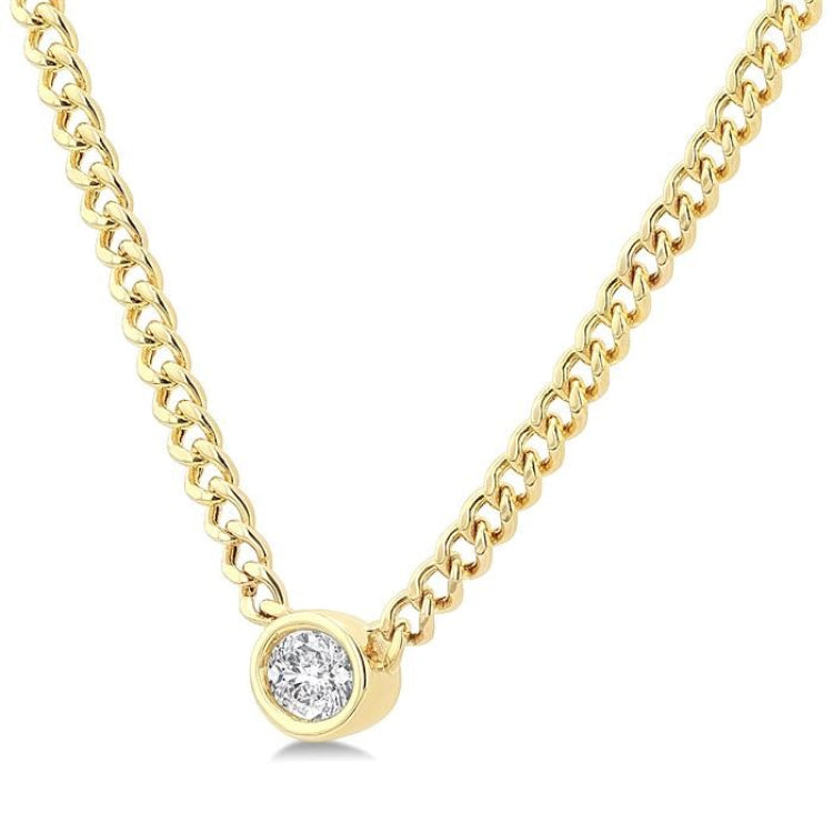 1/5 Ctw Bezel Set Oval Cut Diamond Curb Link Fashion Necklace in 14K Yellow Gold