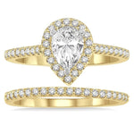 Load image into Gallery viewer, 7/8 Ctw Diamond Wedding Set With 3/4 Ctw Pear Cut Engagement Ring and 1/6 Ctw Wedding Band in 14K Yellow and White Gold