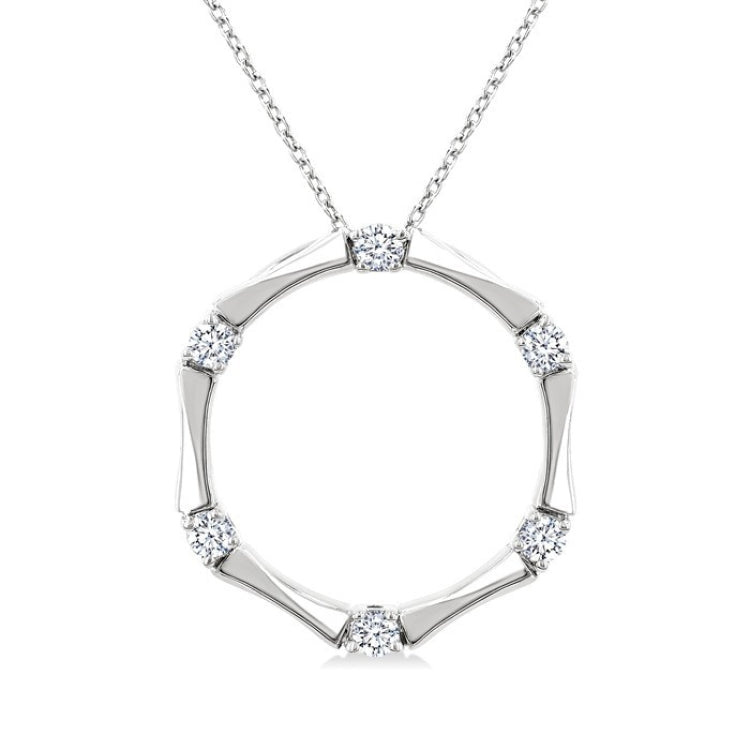 1/4 Ctw Petite Bamboo Shoot Inspired Round Cut Diamond Fashion Pendant With Chain in 14K White Gold