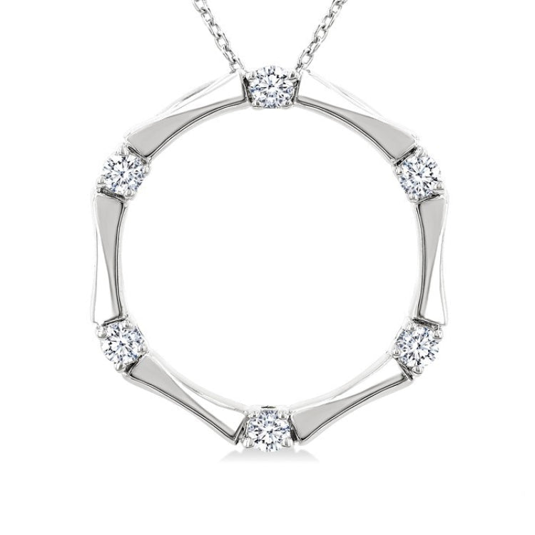 1/4 Ctw Petite Bamboo Shoot Inspired Round Cut Diamond Fashion Pendant With Chain in 14K White Gold