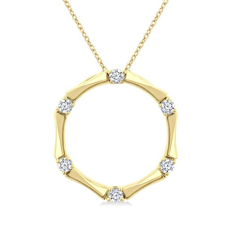 1/4 Ctw Petite Bamboo Shoot Inspired Round Cut Diamond Fashion Pendant With Chain in 14K Yellow Gold