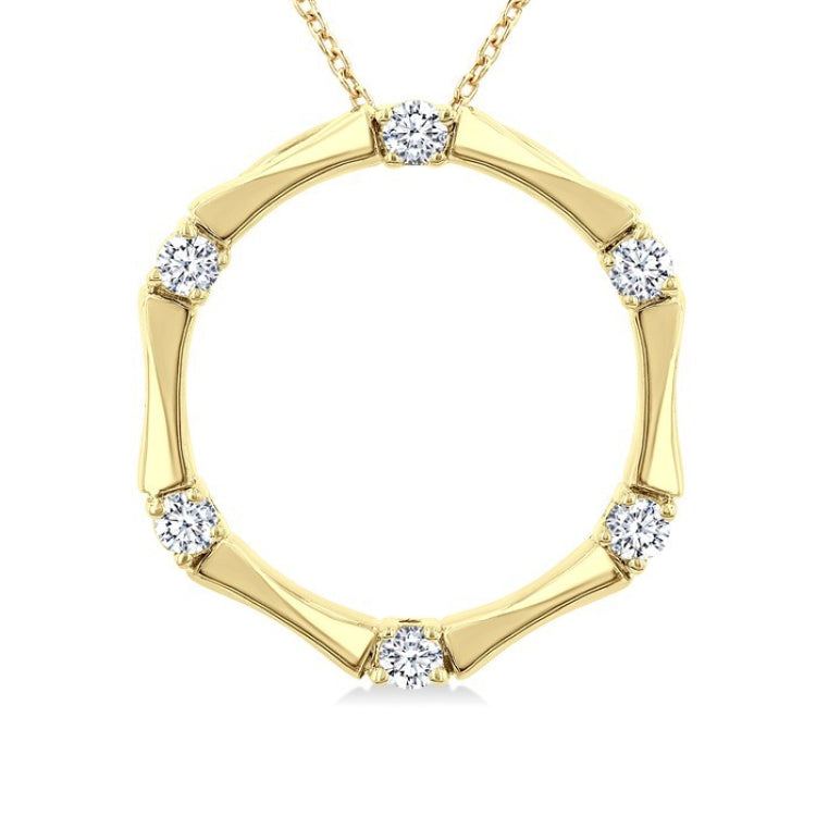 1/4 Ctw Petite Bamboo Shoot Inspired Round Cut Diamond Fashion Pendant With Chain in 14K Yellow Gold