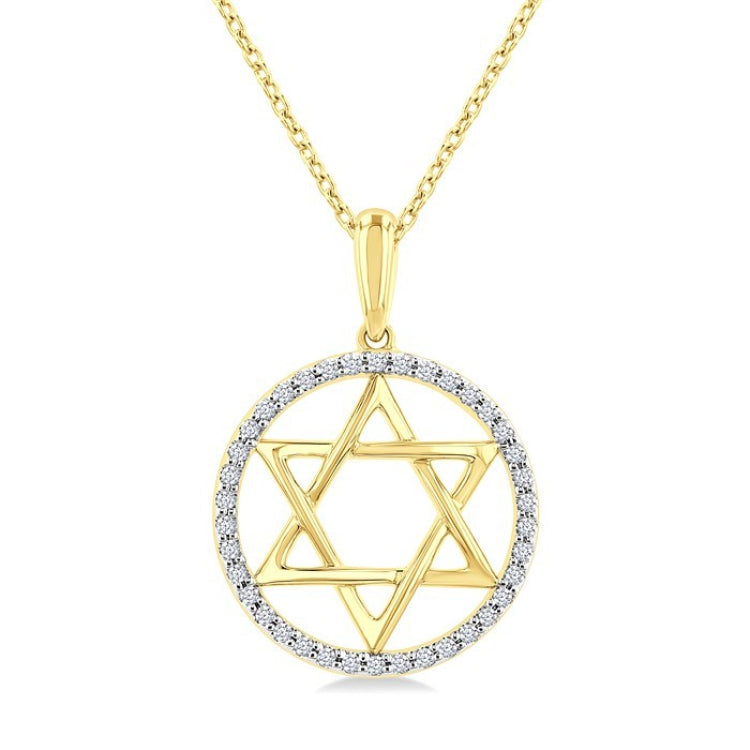 1/6 Ctw Star of David Round Cut Diamond Circle Fashion Pendant With Chain in 10K Yellow Gold