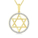 Load image into Gallery viewer, 1/6 Ctw Star of David Round Cut Diamond Circle Fashion Pendant With Chain in 10K Yellow Gold