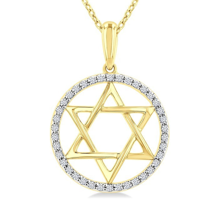 1/6 Ctw Star of David Round Cut Diamond Circle Fashion Pendant With Chain in 10K Yellow Gold
