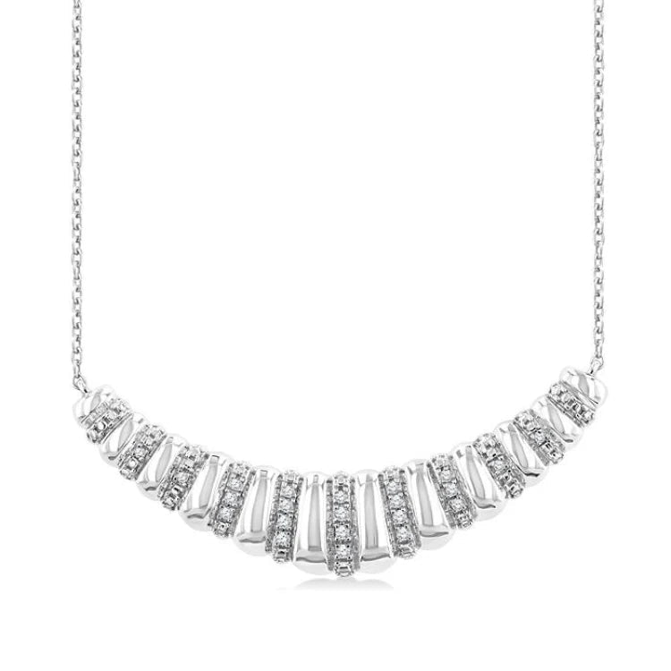 1/10 Ctw Ribbed Dome Shape Round Cut Diamond Bold Fashion Pendant With Chain in Sterling Silver