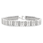 Load image into Gallery viewer, 1/6 Ctw Wide Ribbed Plain Polished and Round Cut Diamond Bold Bracelet in Sterling Silver