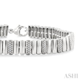 1/6 Ctw Wide Ribbed Plain Polished and Round Cut Diamond Pirouette Bold Bracelet in Sterling Silver
