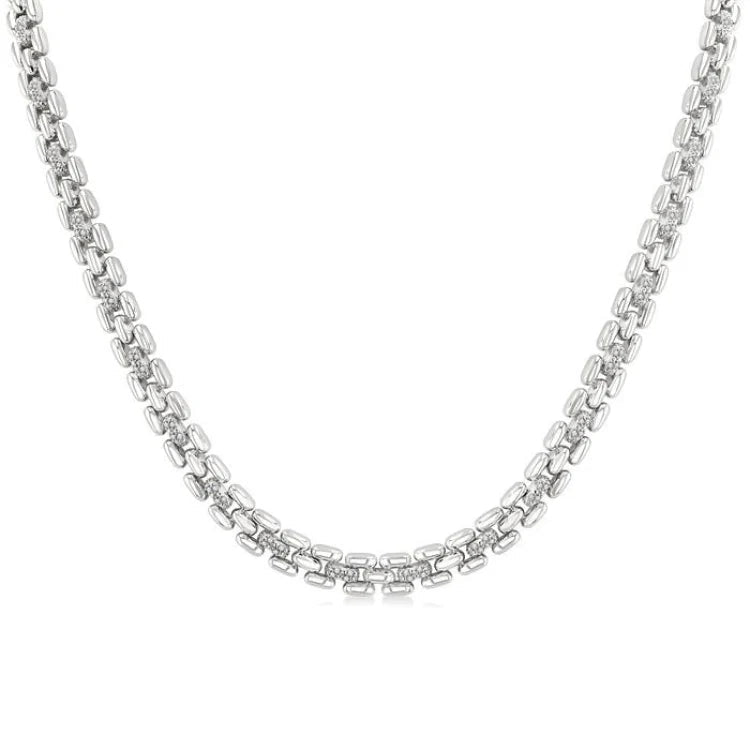 1/4 Ctw Bold Panther Link Round Cut Diamond Fashion Necklace in Sterling Silver