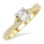 Load image into Gallery viewer, 1/2 Ctw Split Criss Cross Round &amp; Oval Cut Diamond Engagement Ring With 1/3 Ctw Oval Cut Center Stone in 14K Yellow and White Gold
