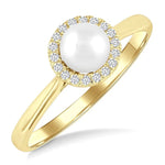 Load image into Gallery viewer, 5 MM White Cultured Pearl and 1/20 Ctw Round Cut Diamond Halo Ring in 10K Yellow Gold