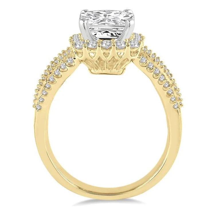 1 1/5 Ctw Diamond Semi-Mount Engagement Ring in 14K Yellow and White Gold