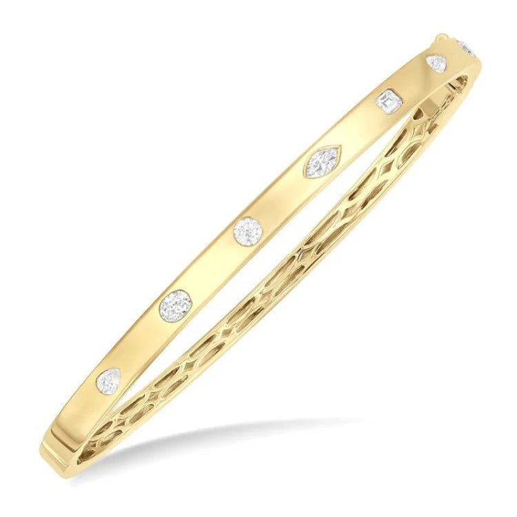 3/4 Ctw Spaced Mixed Shape Diamond Cut Fashion Bangle in 14K Yellow Gold